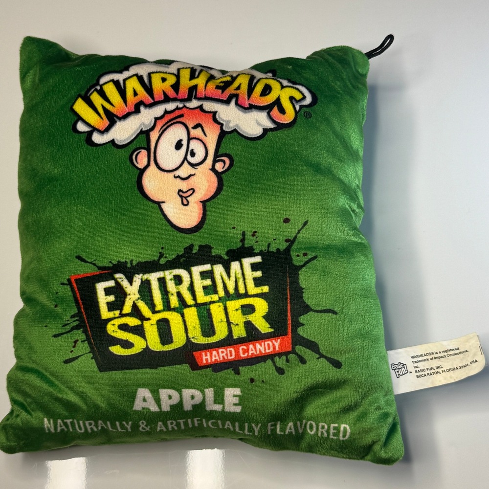 Warheads Extreme Sour Apple‎ Candy Plush Pillow Small Souvenir